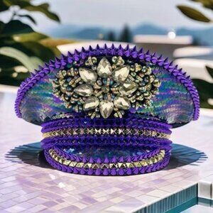 Purple Haze Captain's Festival Hat Rhinestone Sequins and Studs -Unisex